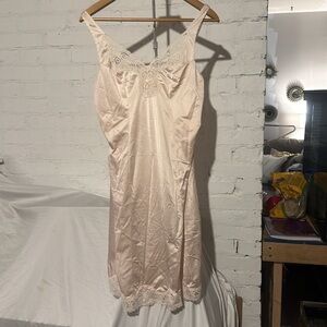Vintage Satin and Lace Soft Pink Slip Dress Nightgown with Adjustable Straps